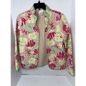 Alfred Dunner 8P Tan Brown Petite Quilted Floral Print Jacket - Lightweight
